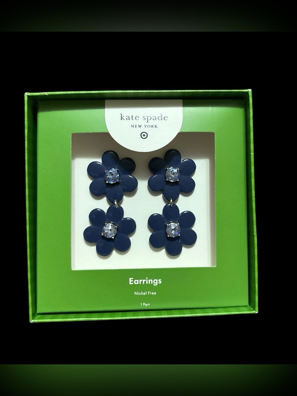 Kate Spade Target Navy Double Flower Drop Earrings